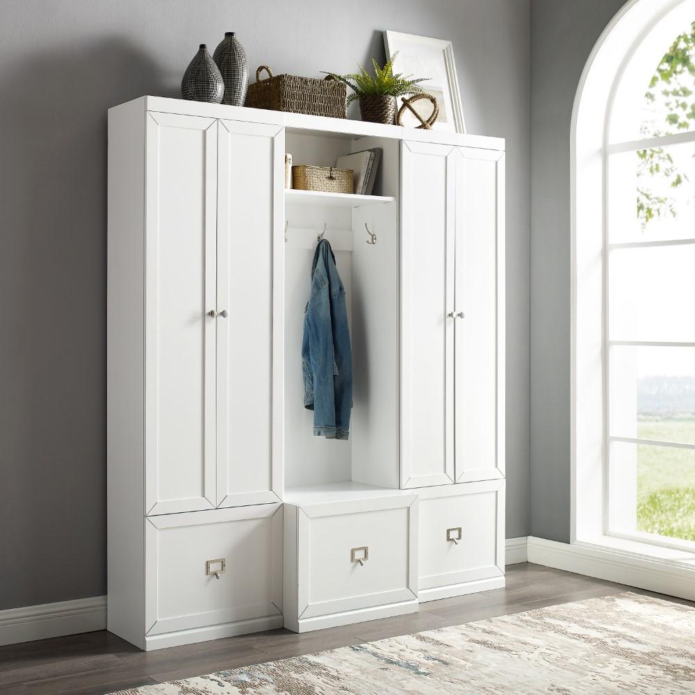 Crosley Furniture - Harper 3 Piece Entryway Set White - Hall Tree & 2 Pantry Closets - KF31012WH veiw 8