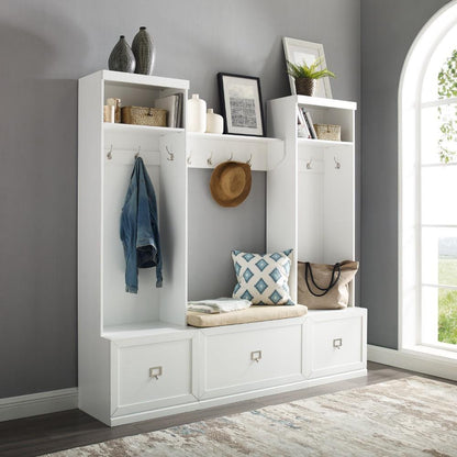 Crosley Furniture - Harper 4 Piece Entryway Set White - Bench, Shelf, & 2 Hall Trees - KF31014WH veiw 8