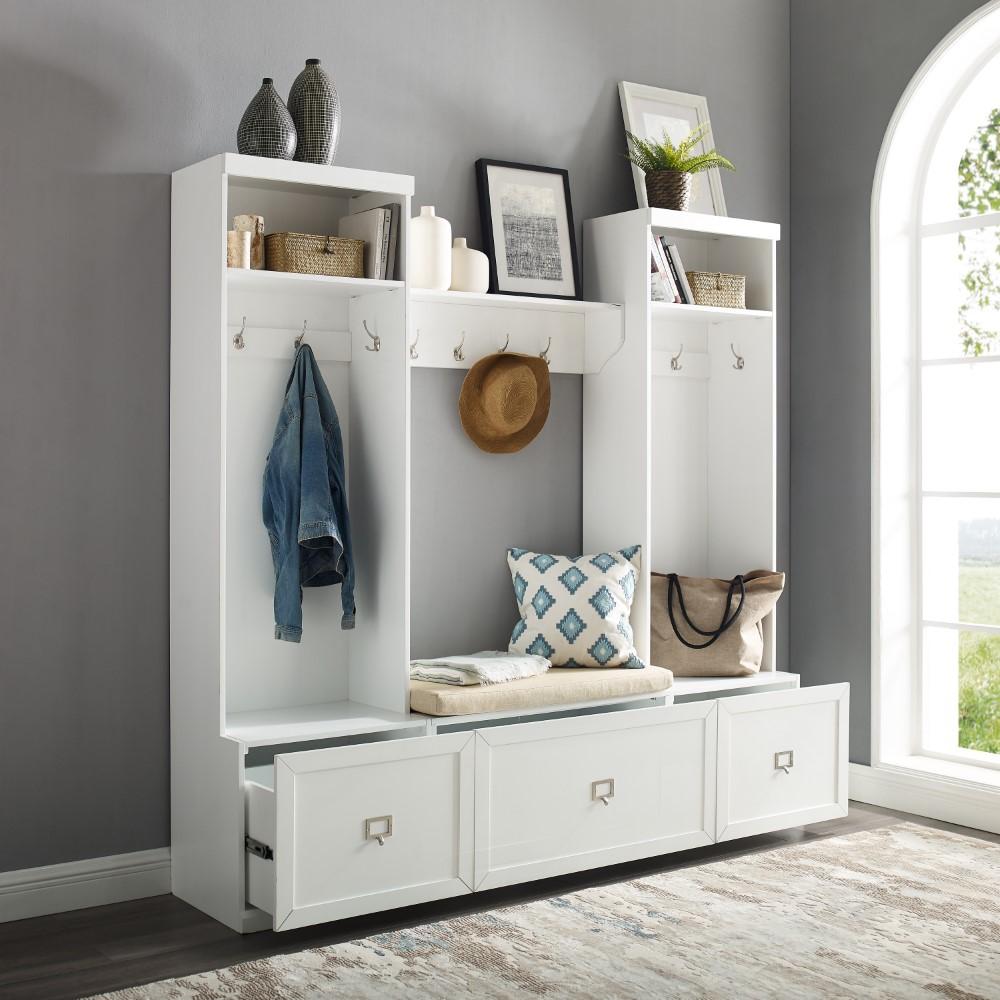 Crosley Furniture - Harper 4 Piece Entryway Set White - Bench, Shelf, & 2 Hall Trees - KF31014WH veiw 9