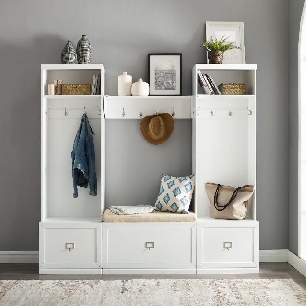 Crosley Furniture - Harper 4 Piece Entryway Set White - Bench, Shelf, & 2 Hall Trees - KF31014WH veiw 10