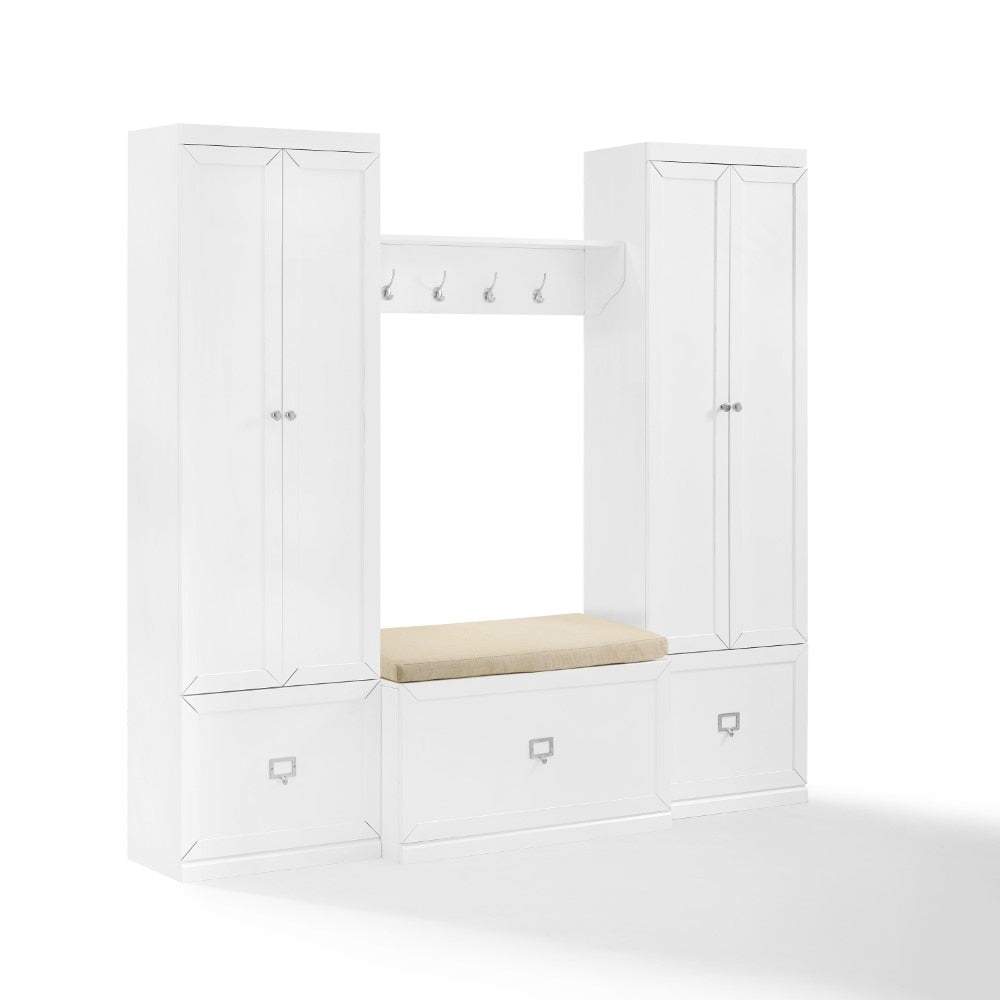 Crosley Furniture - Harper 4 Piece Entryway Set White - Bench, Shelf, & 2 Pantry Closets - KF31015WH veiw 1