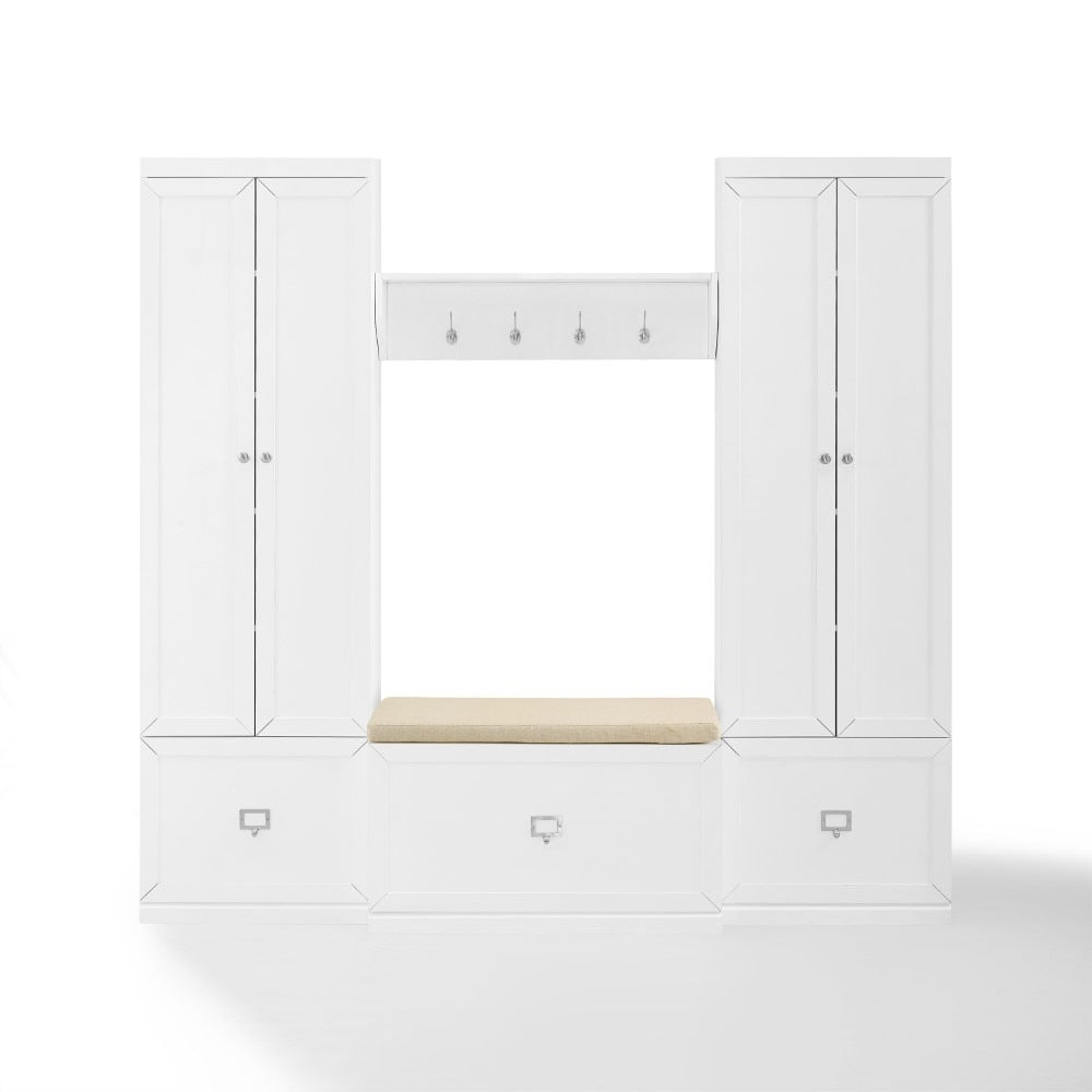 Crosley Furniture - Harper 4 Piece Entryway Set White - Bench, Shelf, & 2 Pantry Closets - KF31015WH veiw 2