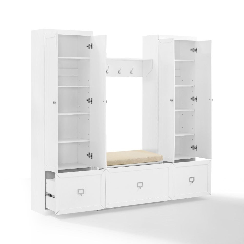 Crosley Furniture - Harper 4 Piece Entryway Set White - Bench, Shelf, & 2 Pantry Closets - KF31015WH veiw 3