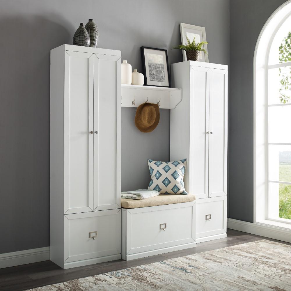 Crosley Furniture - Harper 4 Piece Entryway Set White - Bench, Shelf, & 2 Pantry Closets - KF31015WH veiw 8