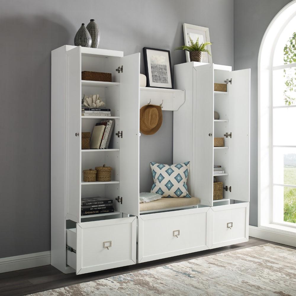 Crosley Furniture - Harper 4 Piece Entryway Set White - Bench, Shelf, & 2 Pantry Closets - KF31015WH veiw 9
