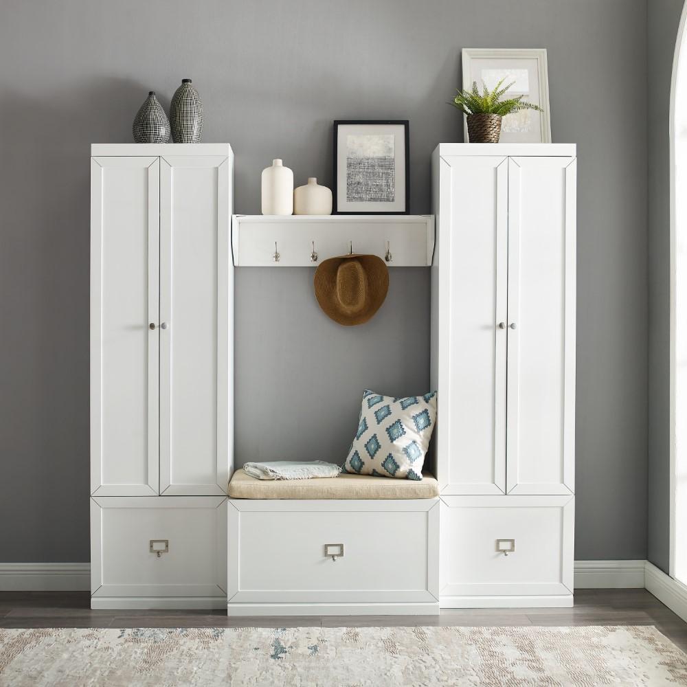 Crosley Furniture - Harper 4 Piece Entryway Set White - Bench, Shelf, & 2 Pantry Closets - KF31015WH veiw 10