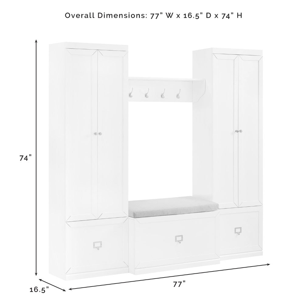Crosley Furniture - Harper 4 Piece Entryway Set White - Bench, Shelf, & 2 Pantry Closets - KF31015WH veiw 11