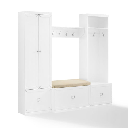 Crosley Furniture - Harper 4 Piece Entryway Set White - Bench, Shelf, Hall Tree, & Pantry Closet - KF31016WH veiw 1