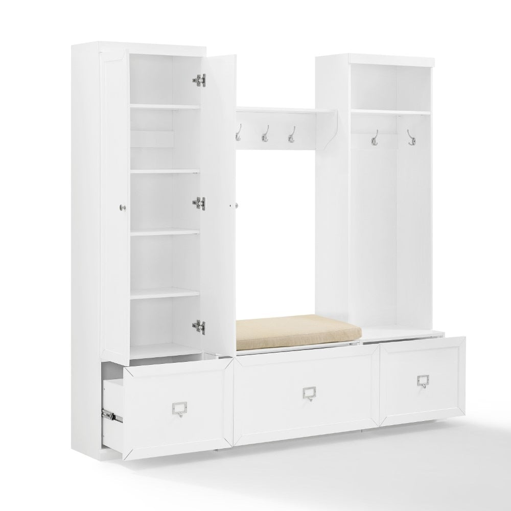 Crosley Furniture - Harper 4 Piece Entryway Set White - Bench, Shelf, Hall Tree, & Pantry Closet - KF31016WH veiw 3