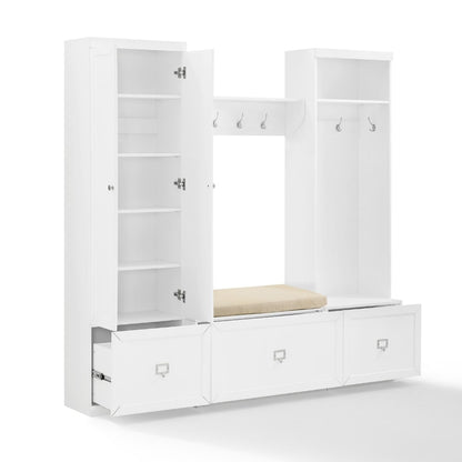 Crosley Furniture - Harper 4 Piece Entryway Set White - Bench, Shelf, Hall Tree, & Pantry Closet - KF31016WH veiw 3