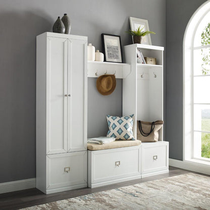 Crosley Furniture - Harper 4 Piece Entryway Set White - Bench, Shelf, Hall Tree, & Pantry Closet - KF31016WH veiw 8