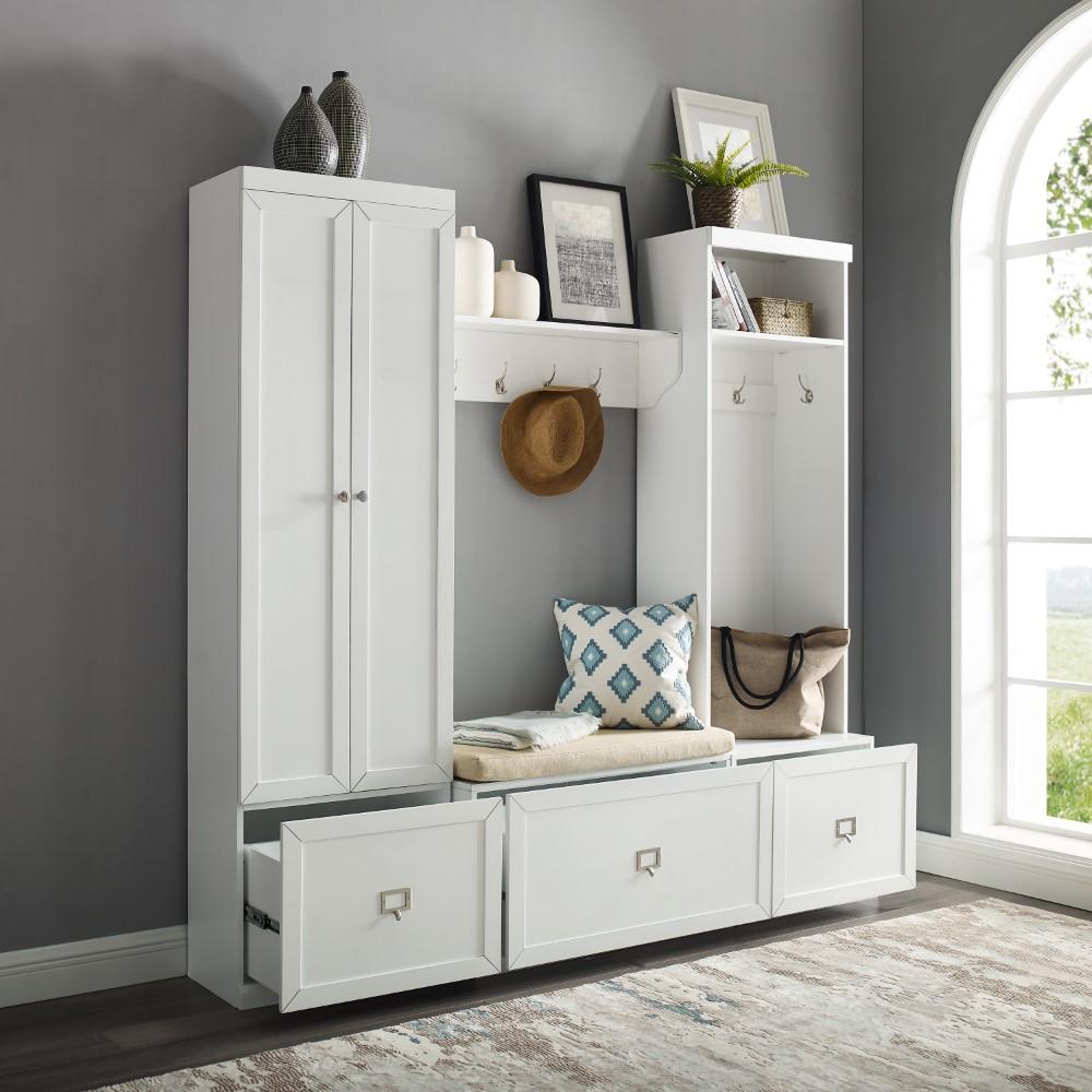 Crosley Furniture - Harper 4 Piece Entryway Set White - Bench, Shelf, Hall Tree, & Pantry Closet - KF31016WH veiw 9