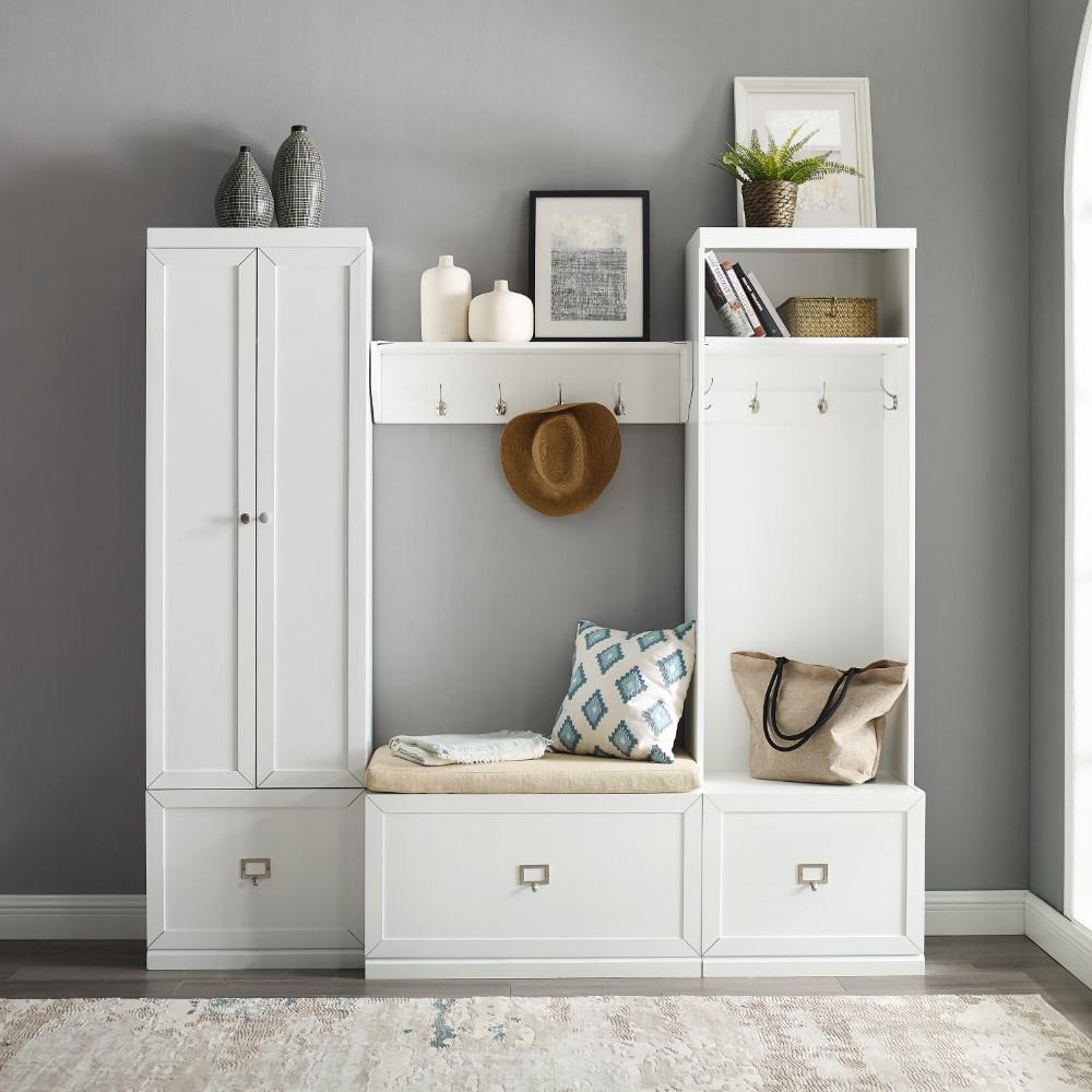 Crosley Furniture - Harper 4 Piece Entryway Set White - Bench, Shelf, Hall Tree, & Pantry Closet - KF31016WH veiw 10