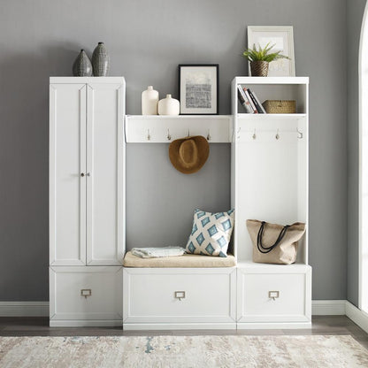 Crosley Furniture - Harper 4 Piece Entryway Set White - Bench, Shelf, Hall Tree, & Pantry Closet - KF31016WH veiw 10