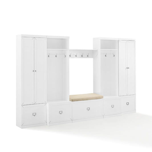 Crosley Furniture - Harper 6 Piece Entryway Set White - Bench, Shelf, 2 Pantry Closets, & 2 Hall Trees - KF31017WH veiw 1
