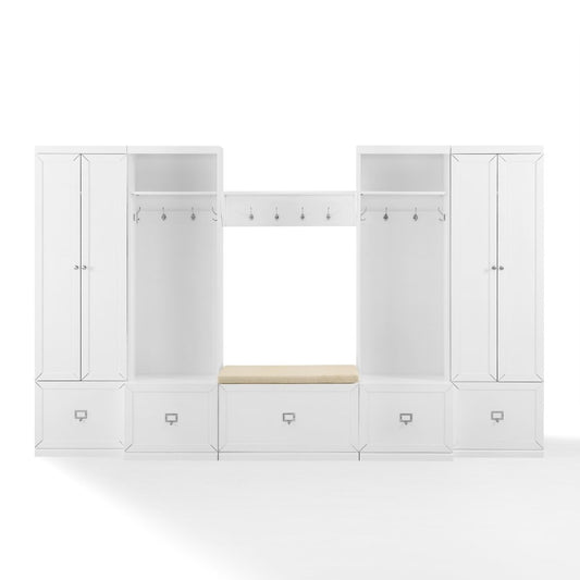 Crosley Furniture - Harper 6 Piece Entryway Set White - Bench, Shelf, 2 Pantry Closets, & 2 Hall Trees - KF31017WH veiw 2