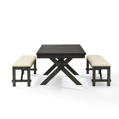 Crosley Furniture - Hayden 3 Piece Dining Set Slate - Table & 2 Benches - KF13024SL veiw 3
