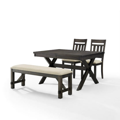 Crosley Furniture - Hayden 4 Piece Dining Set Slate - Table, Bench, & 2 Slat Back Chairs - KF13025SL veiw 4