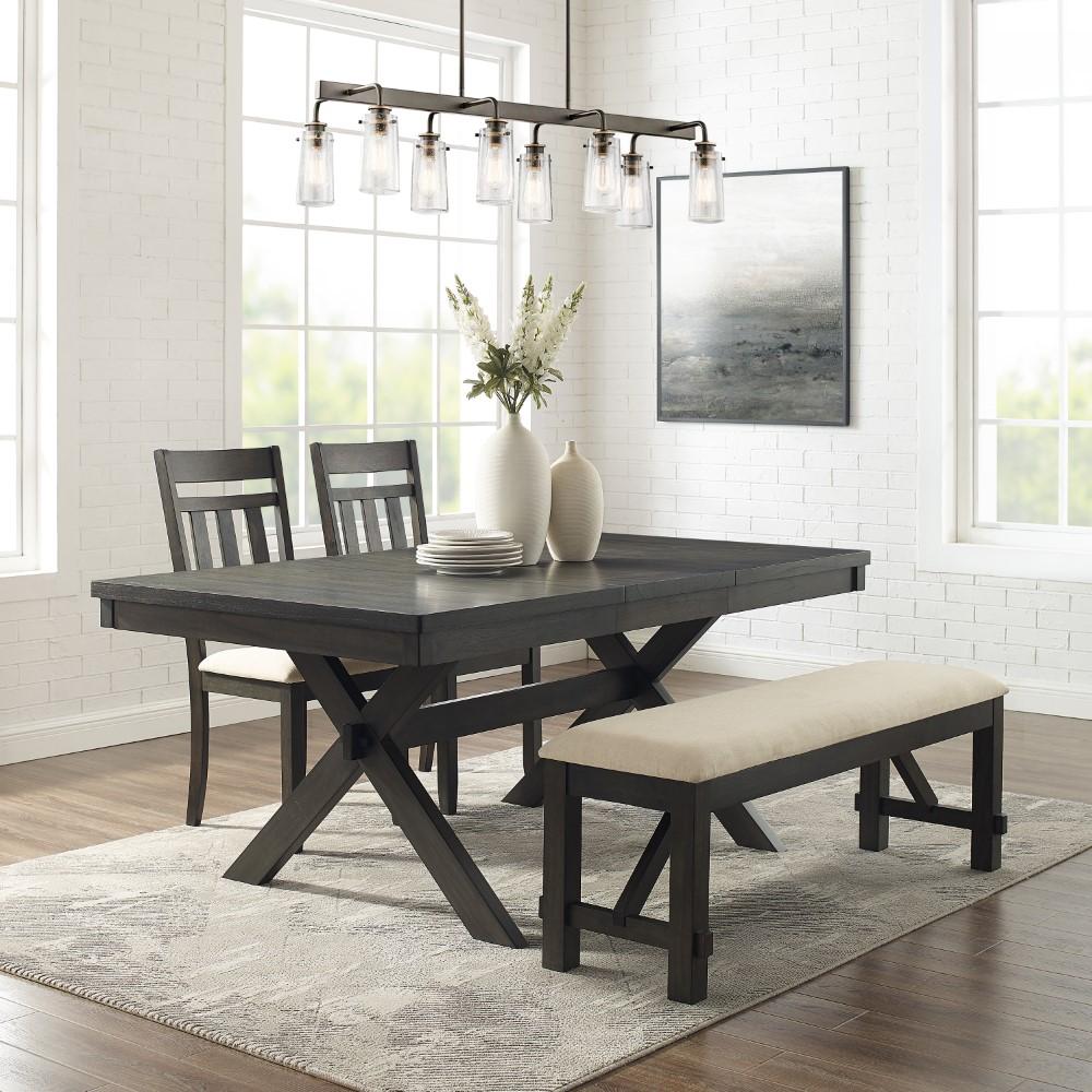 Crosley Furniture - Hayden 4 Piece Dining Set Slate - Table, Bench, & 2 Slat Back Chairs - KF13025SL veiw 8