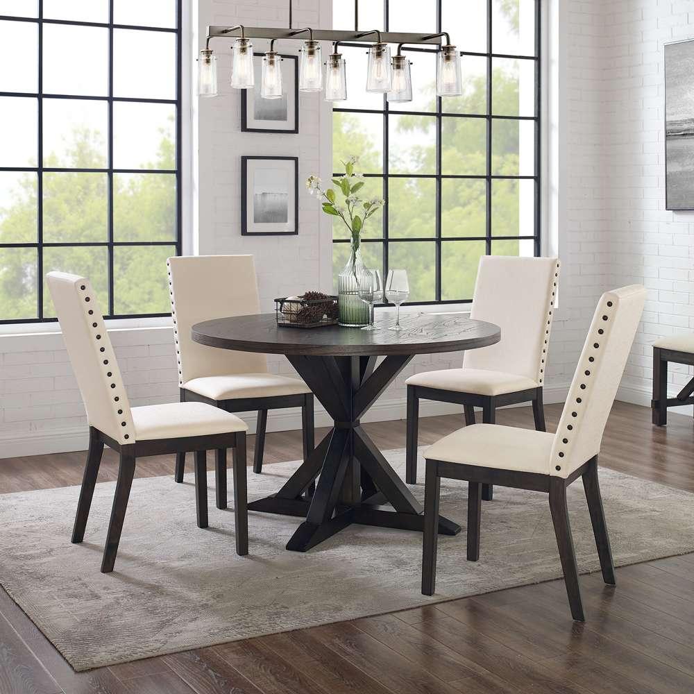 Crosley Furniture - Hayden 5Pc Round Dining Set Slate/Cream - Table & 4 Upholstered Chairs - KF13074SL view 1