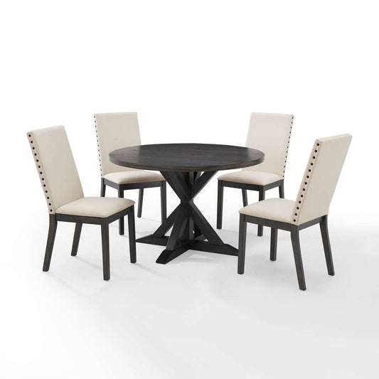 Crosley Furniture - Hayden 5Pc Round Dining Set Slate/Cream - Table & 4 Upholstered Chairs - KF13074SL veiw 2