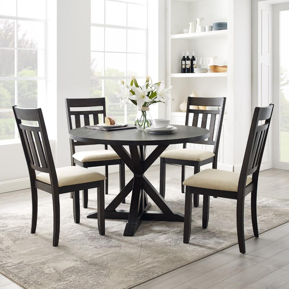 Crosley Furniture - Hayden 5 Piece Round Dining Set Slate - Table & 4 Slat Back Chairs - KF13027SL veiw 4