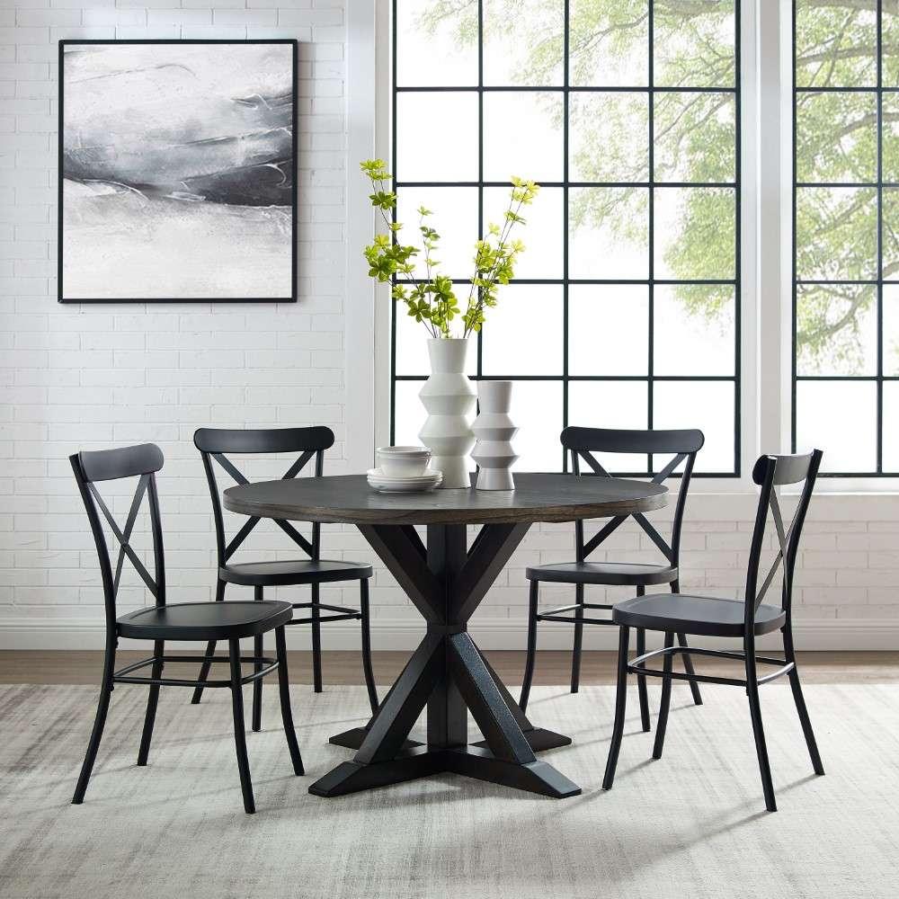 Crosley Furniture - Hayden 5Pc Round Dining Set W-Camille Chairs Matte Black-  Slate - Table and 4 Chairs - KF20010SL-MB veiw 1