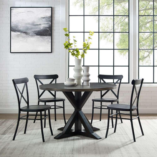 Crosley Furniture - Hayden 5Pc Round Dining Set W-Camille Chairs Matte Black-  Slate - Table and 4 Chairs - KF20010SL-MB veiw 1