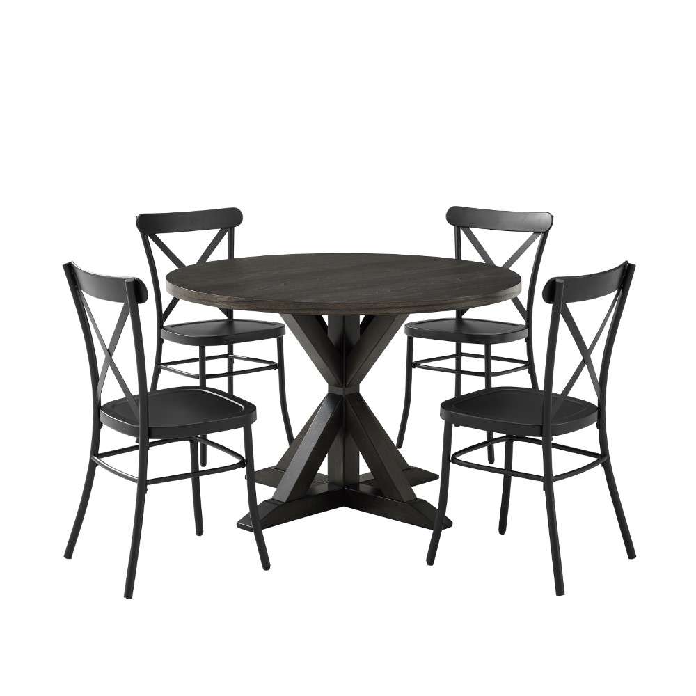 Crosley Furniture - Hayden 5Pc Round Dining Set W-Camille Chairs Matte Black-  Slate - Table and 4 Chairs - KF20010SL-MB veiw 2