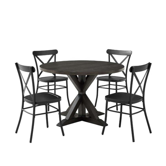 Crosley Furniture - Hayden 5Pc Round Dining Set W-Camille Chairs Matte Black-  Slate - Table and 4 Chairs - KF20010SL-MB veiw 2