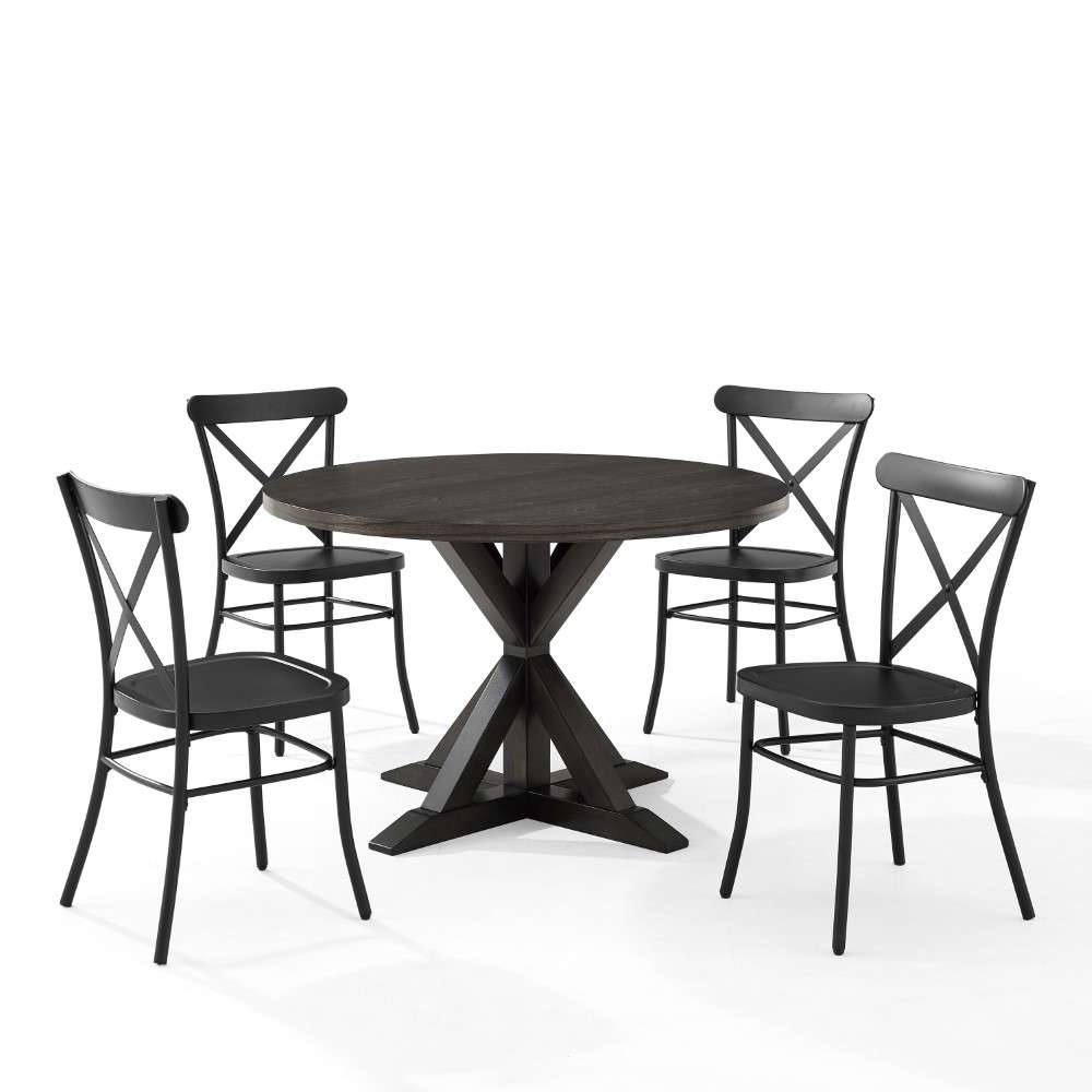 Crosley Furniture - Hayden 5Pc Round Dining Set W-Camille Chairs Matte Black-  Slate - Table and 4 Chairs - KF20010SL-MB veiw 6