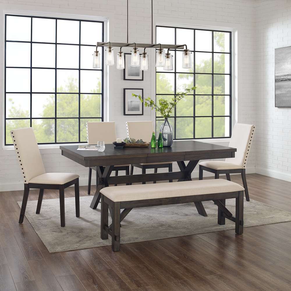 Crosley Furniture - Hayden 6Pc Dining Set Slate/Cream - Table, Bench, & 4 Upholstered Chairs - KF13075SL veiw 1