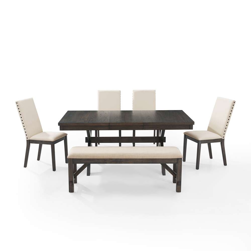Crosley Furniture - Hayden 6Pc Dining Set Slate/Cream - Table, Bench, & 4 Upholstered Chairs - KF13075SL veiw 3