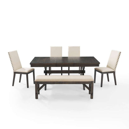 Crosley Furniture - Hayden 6Pc Dining Set Slate/Cream - Table, Bench, & 4 Upholstered Chairs - KF13075SL veiw 3