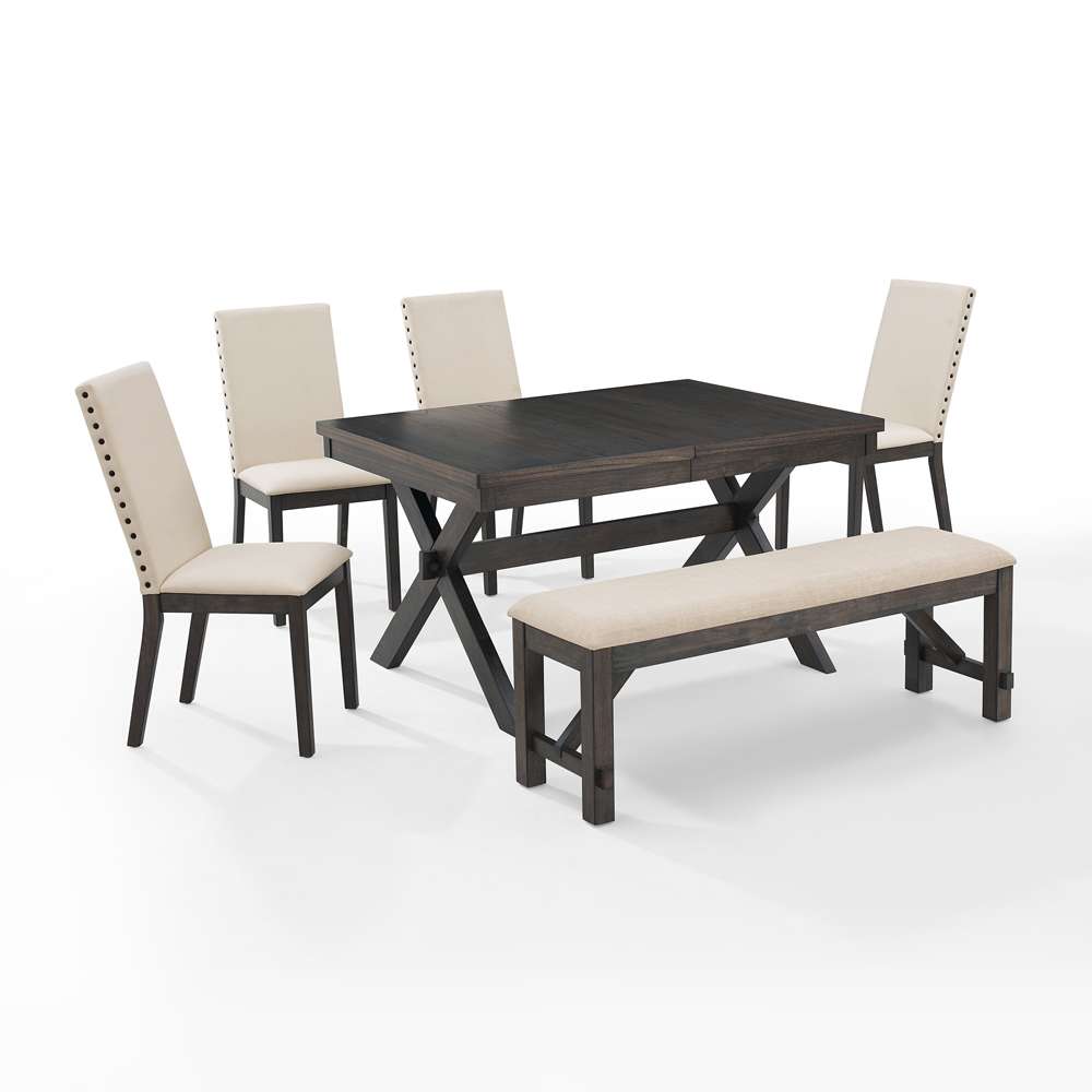 Crosley Furniture - Hayden 6Pc Dining Set Slate/Cream - Table, Bench, & 4 Upholstered Chairs - KF13075SL veiw 4