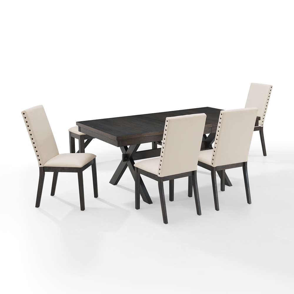 Crosley Furniture - Hayden 6Pc Dining Set Slate/Cream - Table, Bench, & 4 Upholstered Chairs - KF13075SL veiw 5
