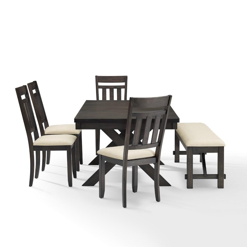 Crosley Furniture - Hayden 6 Piece Dining Set Slate - Table, Bench & 4 Slat Back Chairs - KF13028SL veiw 3