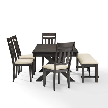 Crosley Furniture - Hayden 6 Piece Dining Set Slate - Table, Bench & 4 Slat Back Chairs - KF13028SL veiw 3