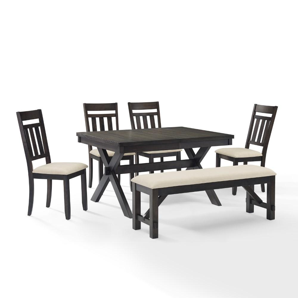 Crosley Furniture - Hayden 6 Piece Dining Set Slate - Table, Bench & 4 Slat Back Chairs - KF13028SL veiw 4