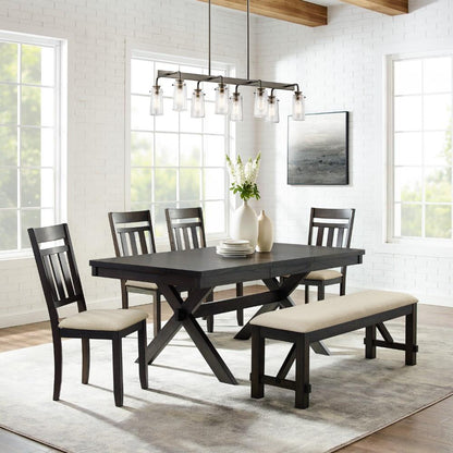 Crosley Furniture - Hayden 6 Piece Dining Set Slate - Table, Bench & 4 Slat Back Chairs - KF13028SL veiw 8
