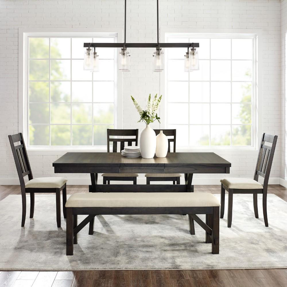 Crosley Furniture - Hayden 6 Piece Dining Set Slate - Table, Bench & 4 Slat Back Chairs - KF13028SL veiw 9