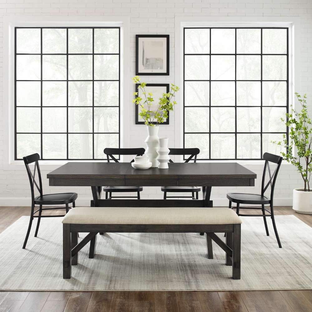 Crosley Furniture - Hayden 6Pc Dining Set W-Camille Chairs Matte Black-  Slate - Table, Bench, and 4 Chairs - KF20013SL-MB veiw 2