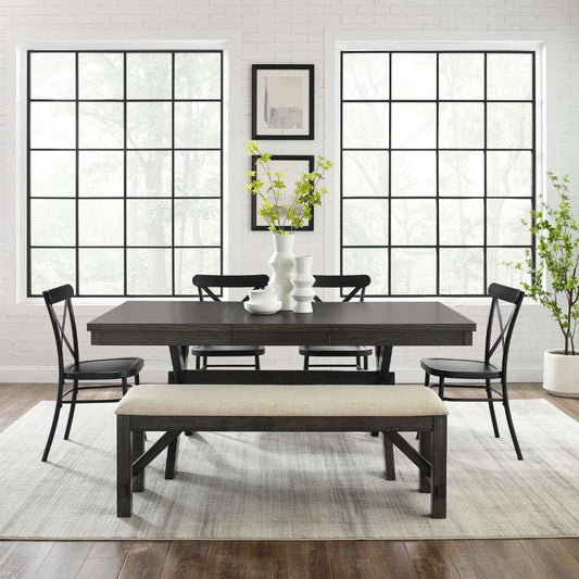 Crosley Furniture - Hayden 6Pc Dining Set W-Camille Chairs Matte Black-  Slate - Table, Bench, and 4 Chairs - KF20013SL-MB veiw 2