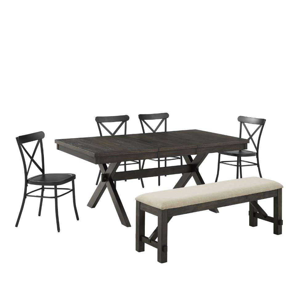 Crosley Furniture - Hayden 6Pc Dining Set W-Camille Chairs Matte Black-  Slate - Table, Bench, and 4 Chairs - KF20013SL-MB veiw 3