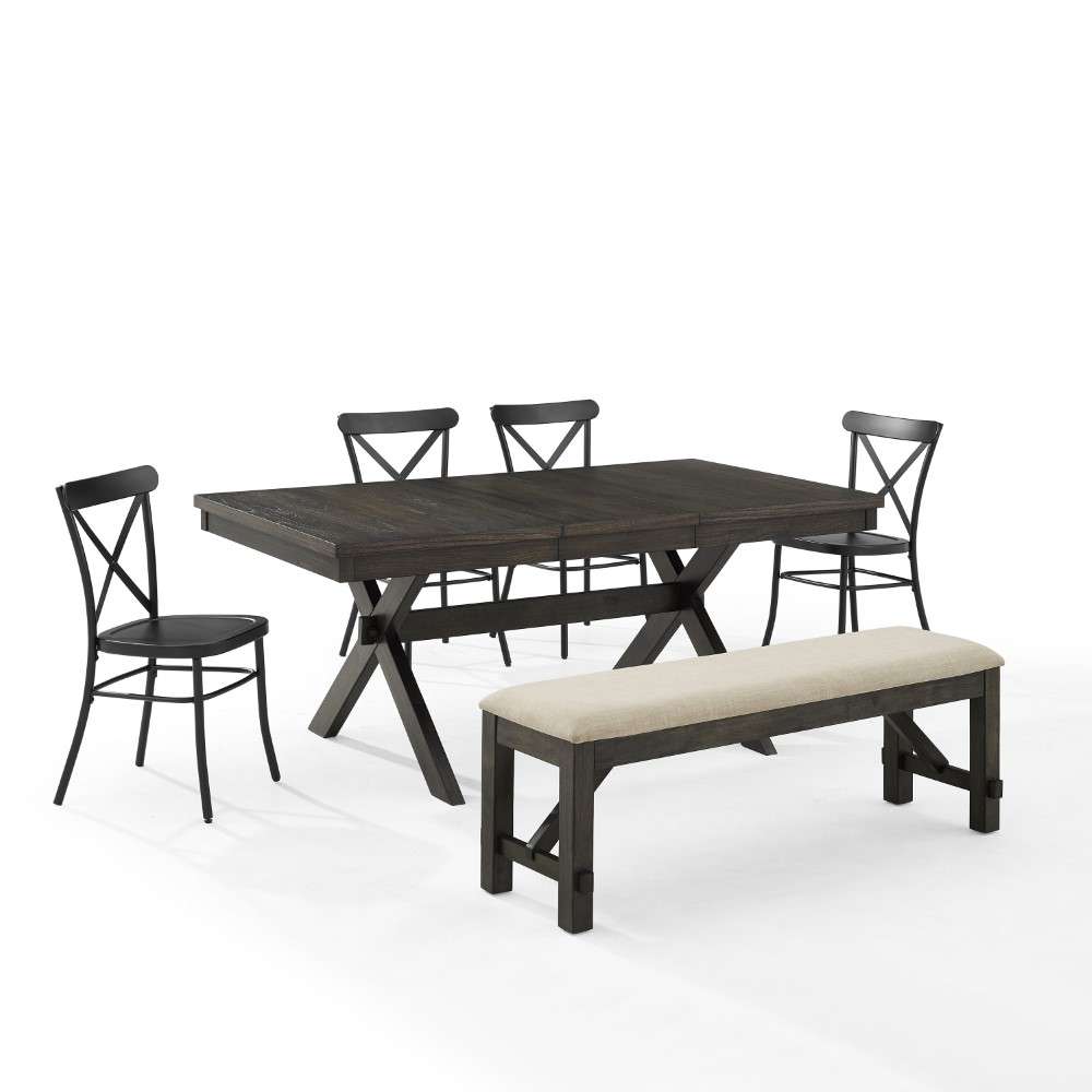 Crosley Furniture - Hayden 6Pc Dining Set W-Camille Chairs Matte Black-  Slate - Table, Bench, and 4 Chairs - KF20013SL-MB veiw 7