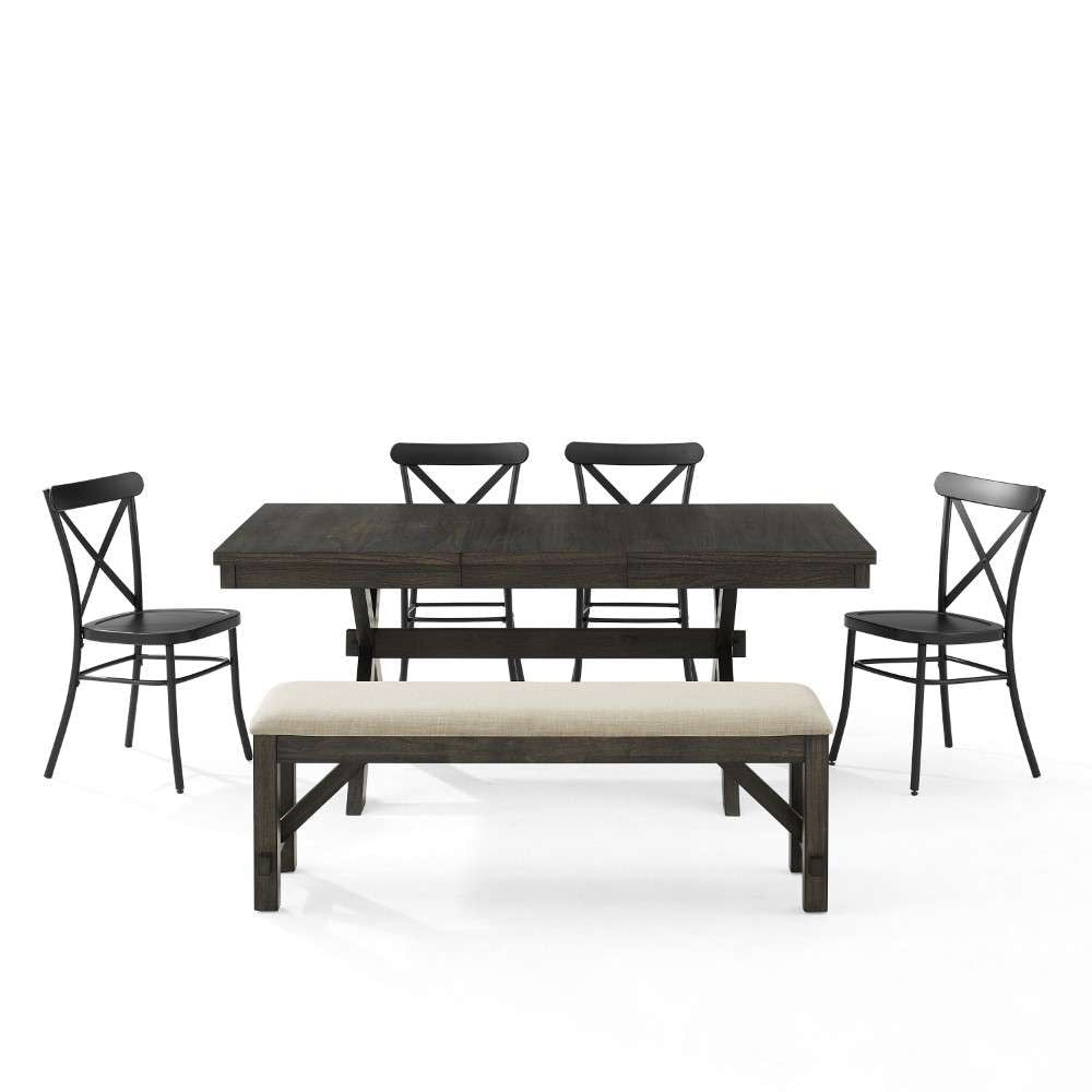 Crosley Furniture - Hayden 6Pc Dining Set W-Camille Chairs Matte Black-  Slate - Table, Bench, and 4 Chairs - KF20013SL-MB veiw 8