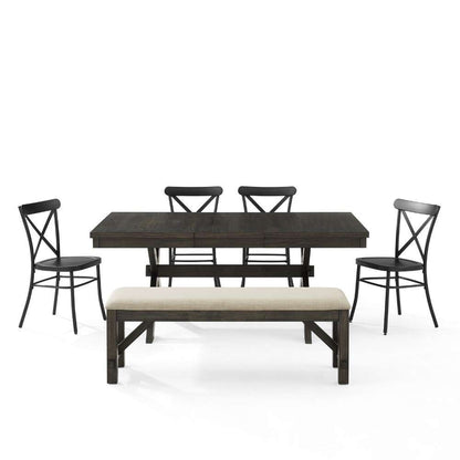 Crosley Furniture - Hayden 6Pc Dining Set W-Camille Chairs Matte Black-  Slate - Table, Bench, and 4 Chairs - KF20013SL-MB veiw 8
