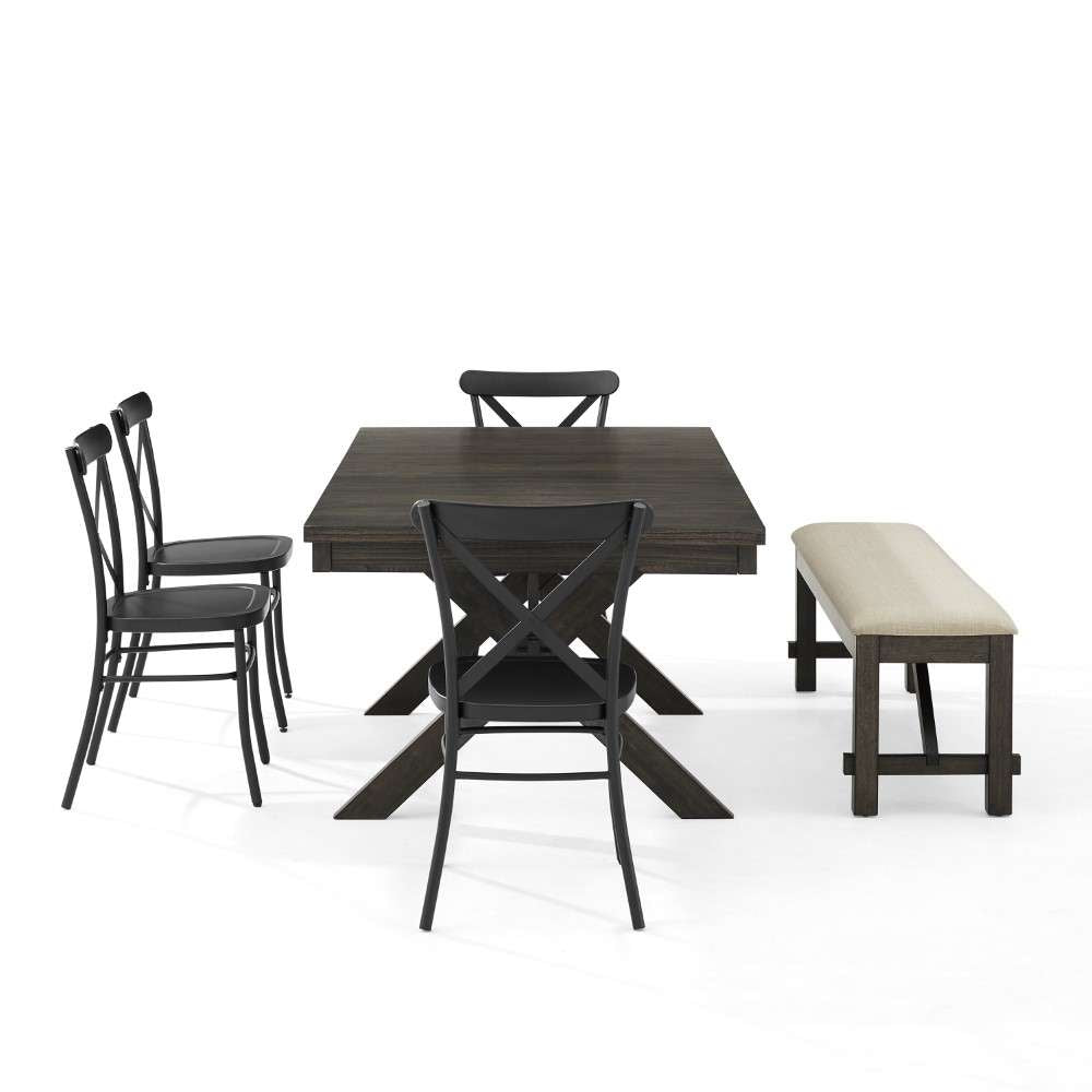 Crosley Furniture - Hayden 6Pc Dining Set W-Camille Chairs Matte Black-  Slate - Table, Bench, and 4 Chairs - KF20013SL-MB veiw 9