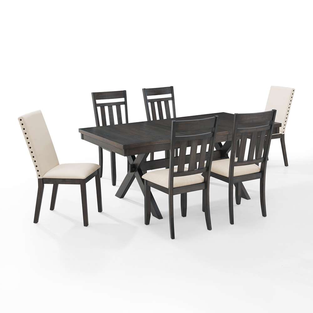 Crosley Furniture - Hayden 7Pc Dining Set Slate/Cream - Table, 4 Slat Back Chairs, & 2 Upholstered Chairs - KF13077SL veiw 2