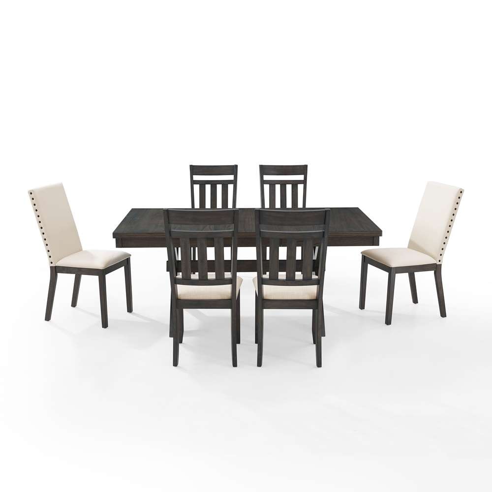 Crosley Furniture - Hayden 7Pc Dining Set Slate/Cream - Table, 4 Slat Back Chairs, & 2 Upholstered Chairs - KF13077SL veiw 3